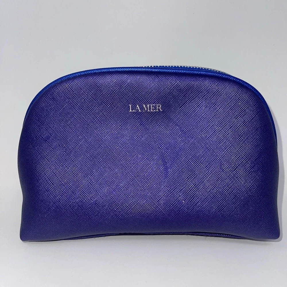 La mer purple‎ Blue metallic Dome cosmetic bag Orange Inside